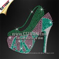 Green and pink transfer high heels cheap rhinestone flower heels